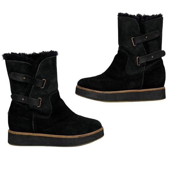 Australia Luxe Collective Fuzzy Black Bushmill Winter Suede Fur Boots Size 7 - Picture 3 of 10